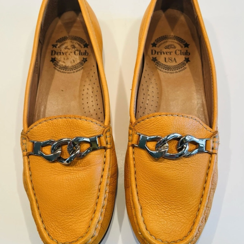 Driver Club USA Orange Leather Loafers with Moccasin Design